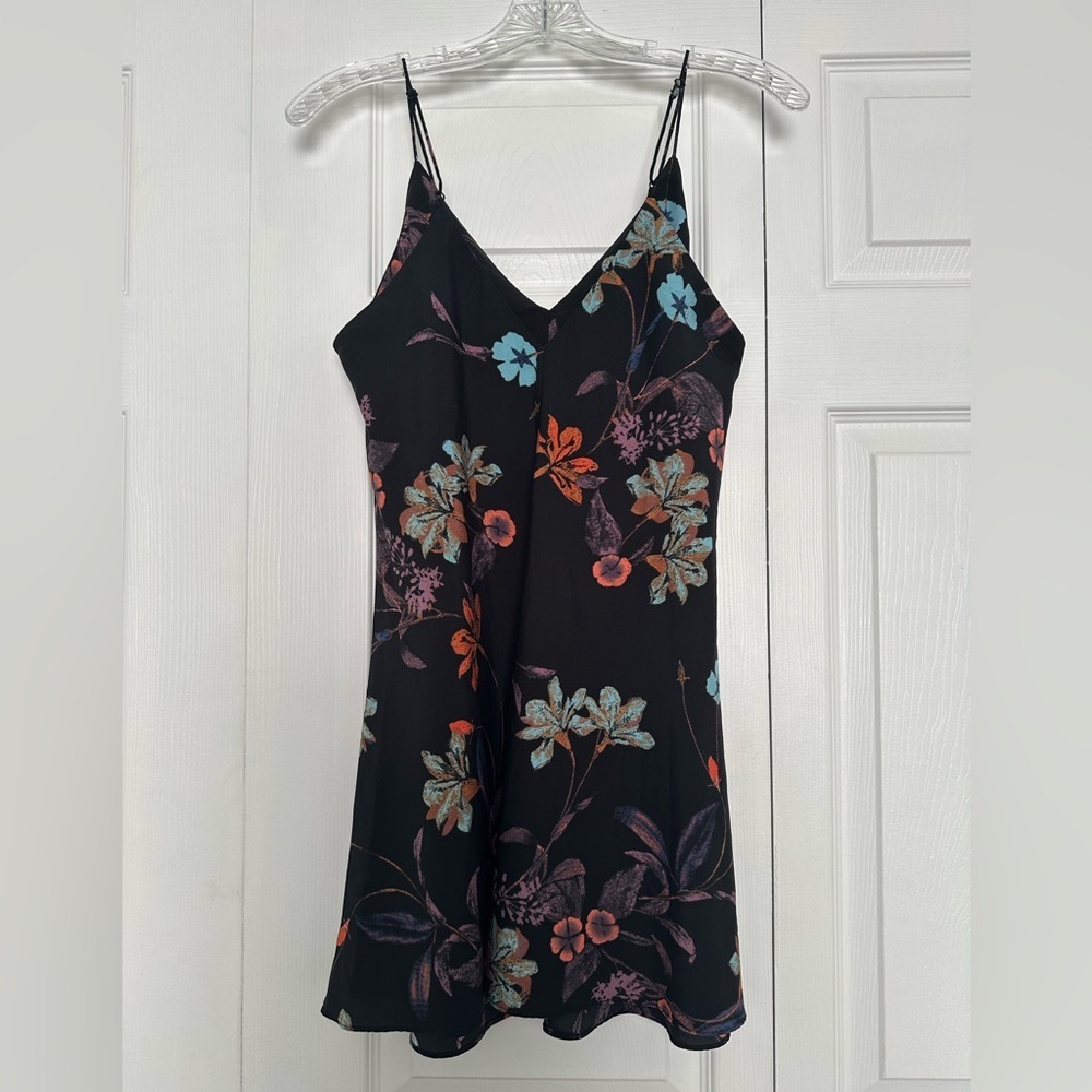 Intimately by Free People Black Floral V-Neck Slip Mini Dress - Size S - EUC - Picture 4 of 5